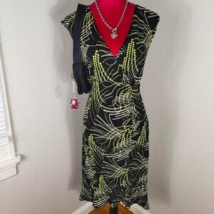 Vintage 90s Unique Cyber Polka Dot Frutiger Aero Spiral Green Black Dress Large